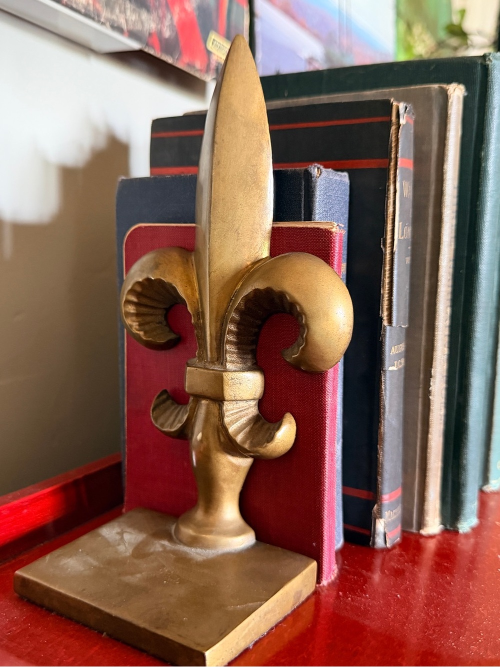 Vintage Solid Brass Fleur-de-Lis Bookends Heavy Decorative Pair 7.5” Tall - Picture 3 of 7